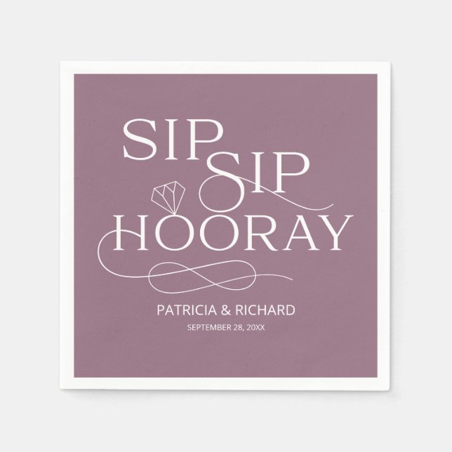 Servilleta De Papel Sip Sip Hooray Engagement Party Purple (Anverso)