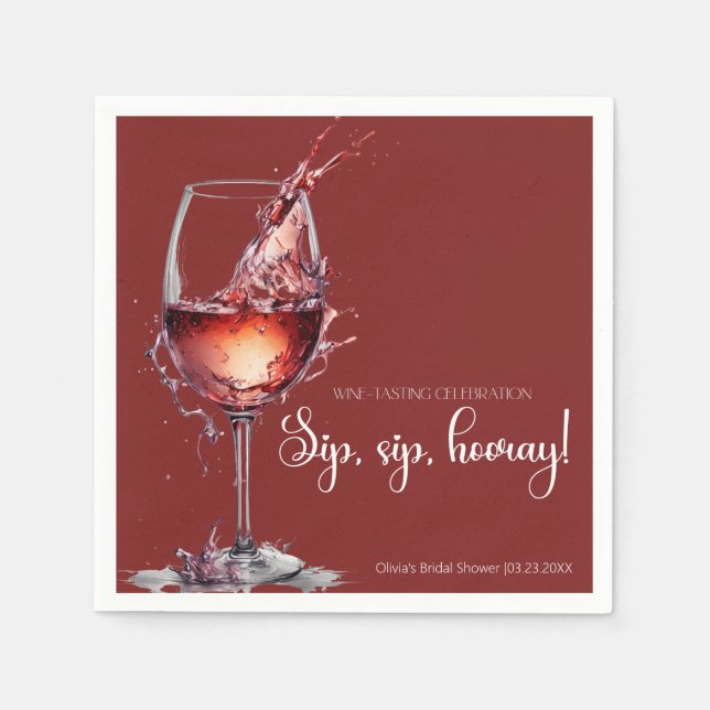 Servilleta De Papel Sip, sip, hooray Wine Tasting Bridal Shower (Anverso)