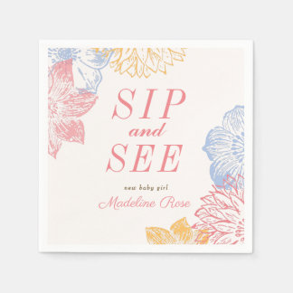 Servilleta De Papel Sip y Ver Etiqueta Baby Shower Floral Moderna