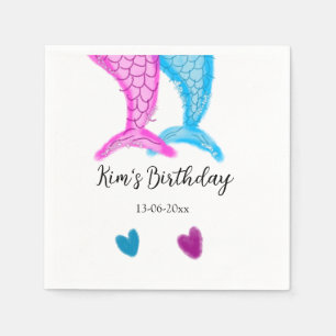 Servilleta De Papel sirena acuarela rosa azul cumpleaños agregar nombr