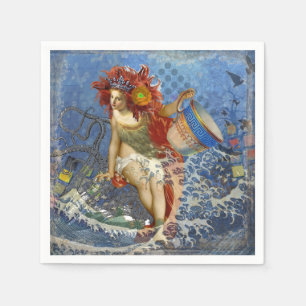 Servilleta De Papel Sirena Acuario Arte Gótico Azul