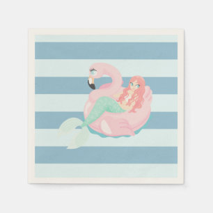 Servilleta De Papel Sirena Adorable en Rayas Azules Claras