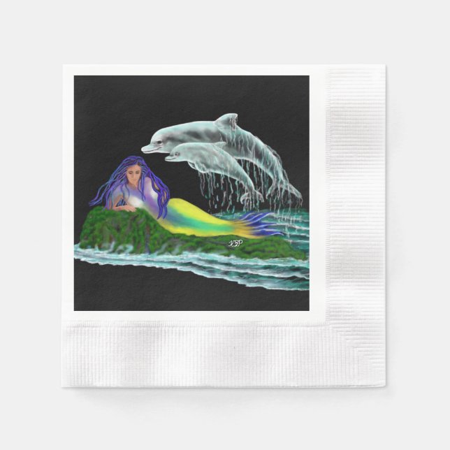 Servilleta De Papel Sirena con delfines (Anverso)