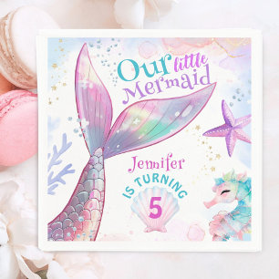 Servilleta De Papel Sirena Cumpleaños 5 Bajo El Mar Rosa Sirena