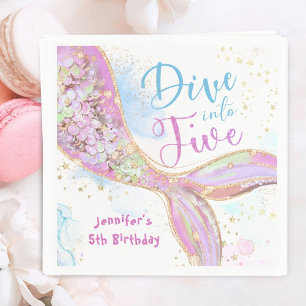 Servilleta De Papel Sirena Cumpleaños 5 Morado Sumérgete en Cinco Pape