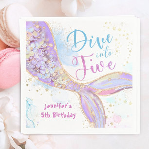 Servilleta De Papel Sirena Cumpleaños 5 Morado Sumérgete en Cinco Pape