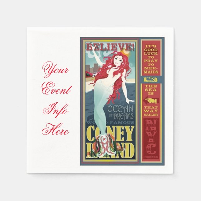 Servilleta De Papel sirena de la isla de coney pelirroja (Anverso)