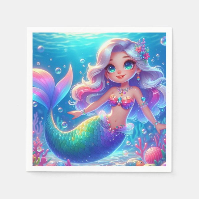 Servilleta De Papel Sirena de princesa mágica submarina (Anverso)