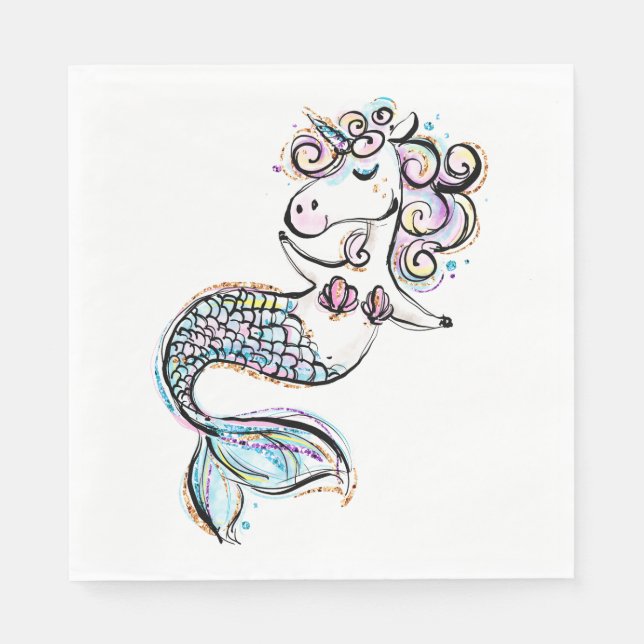 Servilleta De Papel Sirena de unicornio de verano (Anverso)