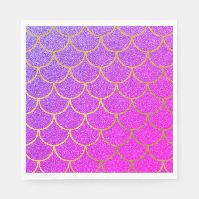 Servilleta De Papel Sirena dorada escala Purpurina morado rosado (Anverso)