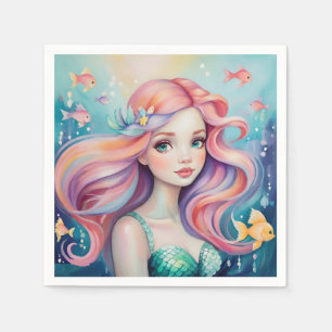 Servilleta De Papel Sirena linda bajo el agua con peces