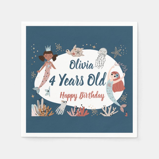 Servilleta De Papel Sirena Ocean Sea Beach Fiesta Octopus Nacimiento N (Anverso)