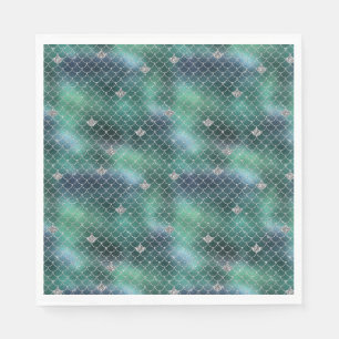 Servilleta De Papel Sirena Plateado Verde Azul Océano Brillo