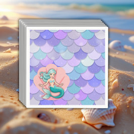 Servilleta De Papel Sirena Purpurina morada bajo el mar Baby Shower