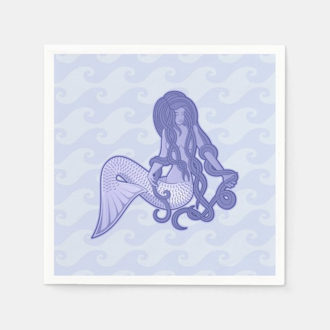 Servilleta De Papel Sirena sentada azul (Anverso)