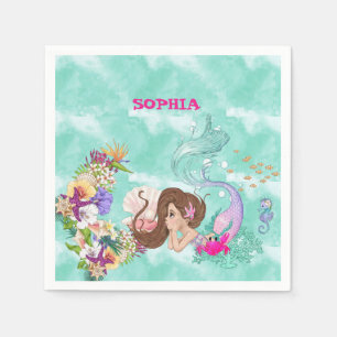 Servilleta De Papel Sirenita Bajo El Mar Tiras Cuestas