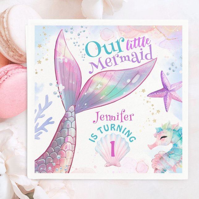 Servilleta De Papel Sirenita Primer cumpleaños bajo el mar Sirena rosa (Subido por el creador)
