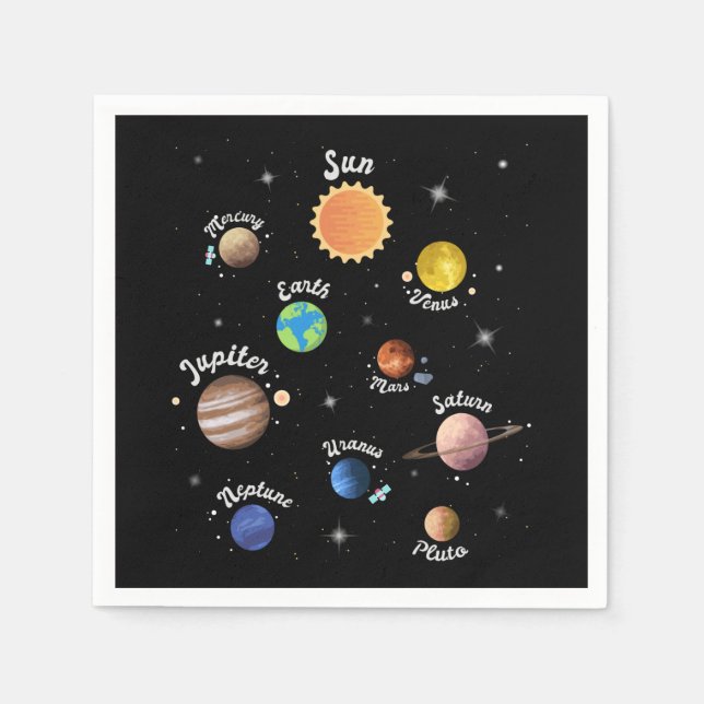 Servilleta De Papel Sistema Solar Planetas Niños Conocimiento Espacio  (Anverso)