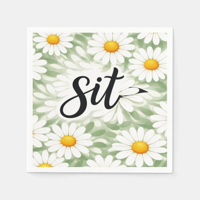 Servilleta De Papel Sit Calligraphy Text On Daisy Abstract (Anverso)