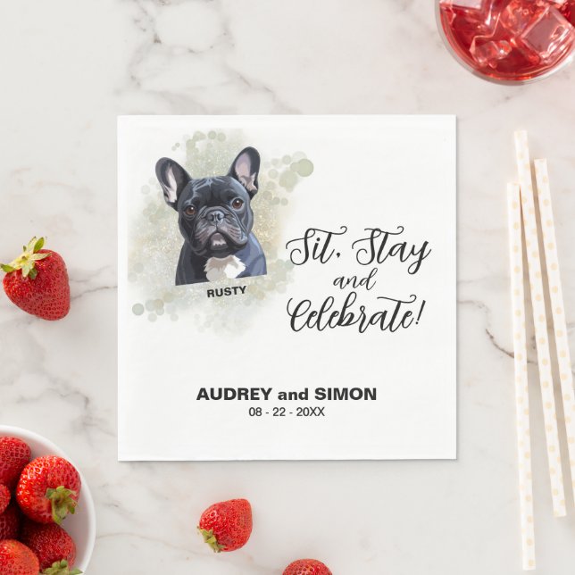 Servilleta De Papel Sit, Stay & Celebrate French Bulldog Wedding (In situ)
