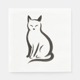 Servilleta De Papel Sitting Cat - Silhouette de tinta Minimalista en