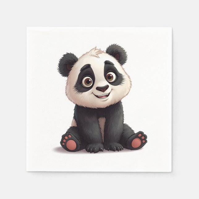 Servilleta De Papel Sitting Panda Bear Cartoon Illustration Artwork (Anverso)