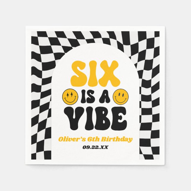 Servilleta De Papel Six Is A Vibe Retro Sexto Cumpleaños Fiesta (Anverso)
