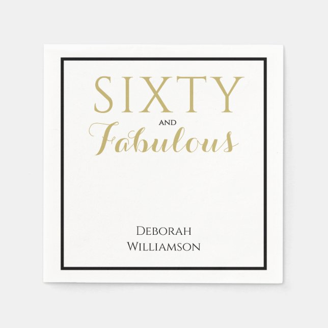 Servilleta De Papel Sixty and Fabulous Black Gold 60th Birthday (Anverso)