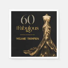 Servilleta De Papel Sixty and Fabulous Gold Dress Black 60th Birthday