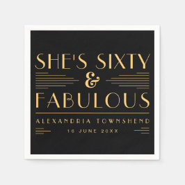 Servilleta De Papel Sixty & Fabulous Art Deco Name Date 60th Birthday