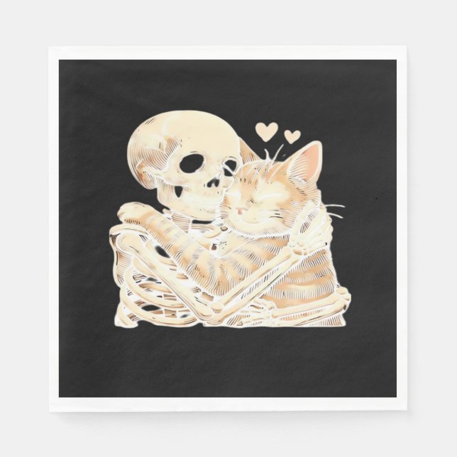 Servilleta De Papel Skeleton abrazando a gato Halloween Cat Lover Mom  (Anverso)