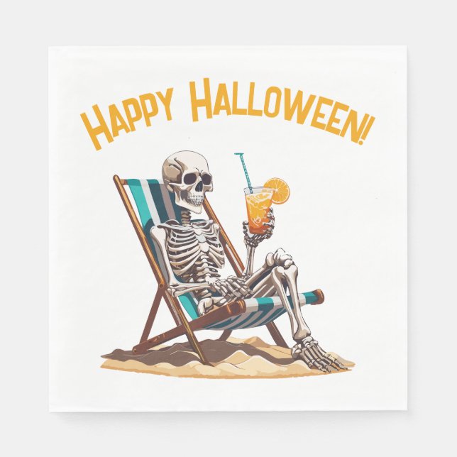 Servilleta De Papel Skeleton Beach Lounging Halloween (Anverso)