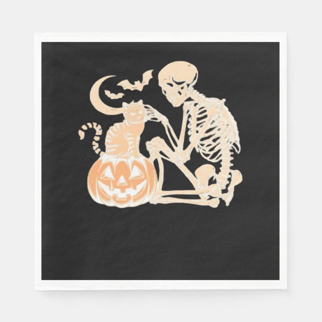 Servilleta De Papel Skeleton Cat Skull kitty Cute Halloween Design Cla (Anverso)