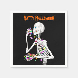 Servilleta De Papel Skeleton comiendo dulces de Halloween