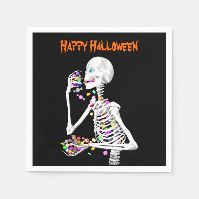 Servilleta De Papel Skeleton comiendo dulces de Halloween (Anverso)