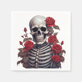 Servilleta De Papel Skeleton con rosas rojas