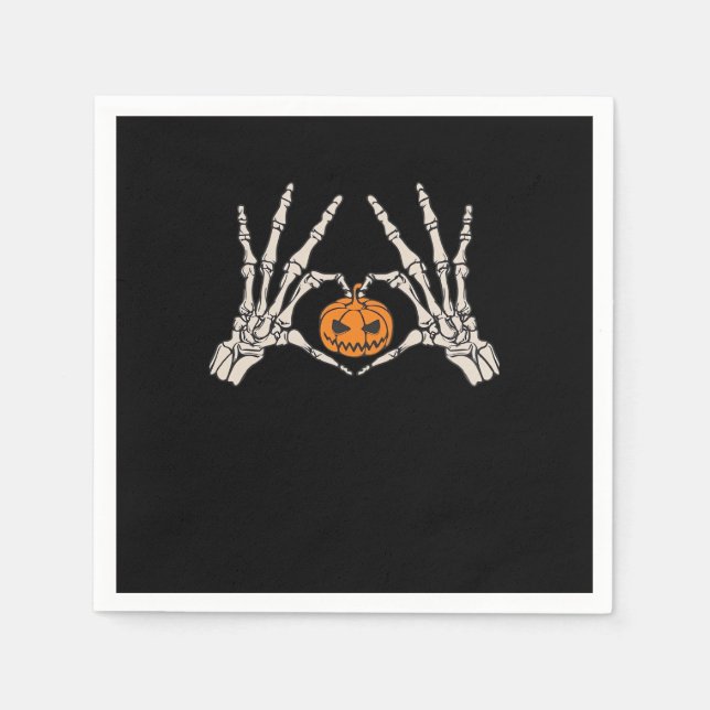 Servilleta De Papel Skeleton Hand Heart And Pumpkin Funny Skull Hallow (Anverso)