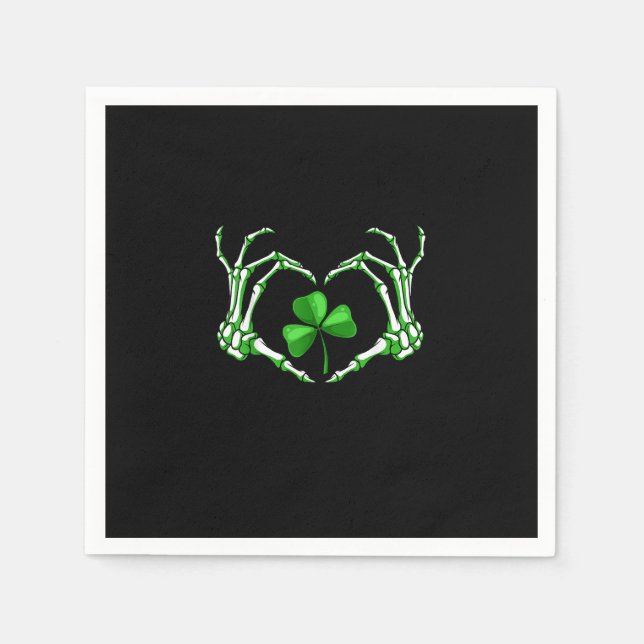 Servilleta De Papel Skeleton Hand Heart Shamrock St Patricks Day Paddy (Anverso)
