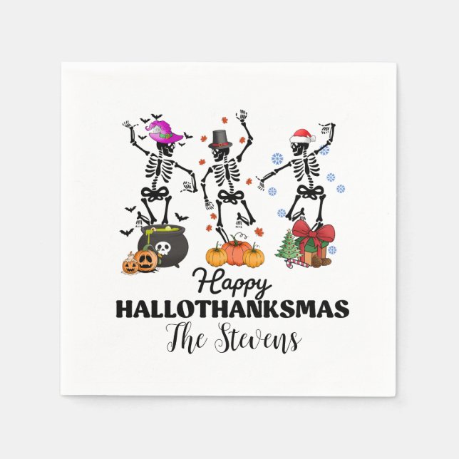 Servilleta De Papel Skeleton Happy Hallothanksmas (Anverso)