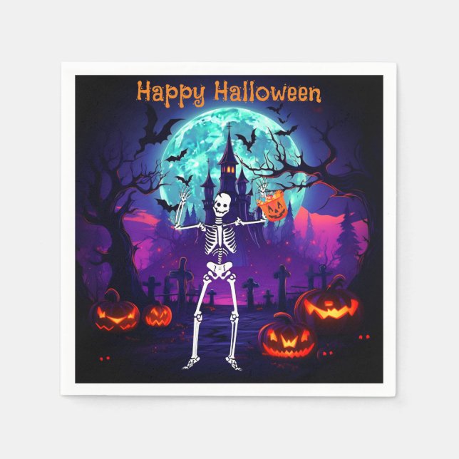 Servilleta De Papel Skeleton Happy Halloween Napkins (Anverso)