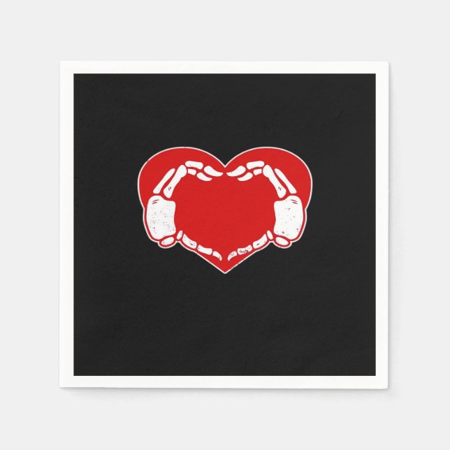 Servilleta De Papel Skeleton Heart Hands Gótico Valentine Red Classic (Anverso)