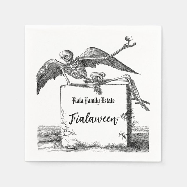 Servilleta De Papel Skeleton sobre un cóctel de la lápida (Anverso)