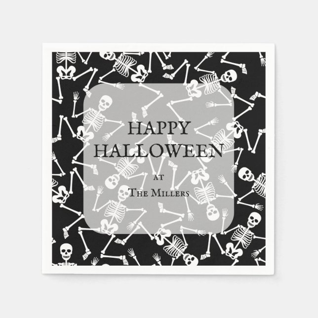 Servilleta De Papel Skeletons Halloween Party Black (Anverso)