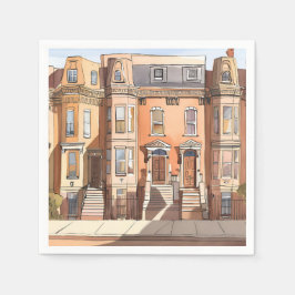 Servilleta De Papel Sketched Brownstones | Boston Street Painting