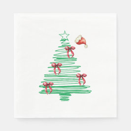 Servilleta De Papel sketchy christmas tree with red bow and santa hat