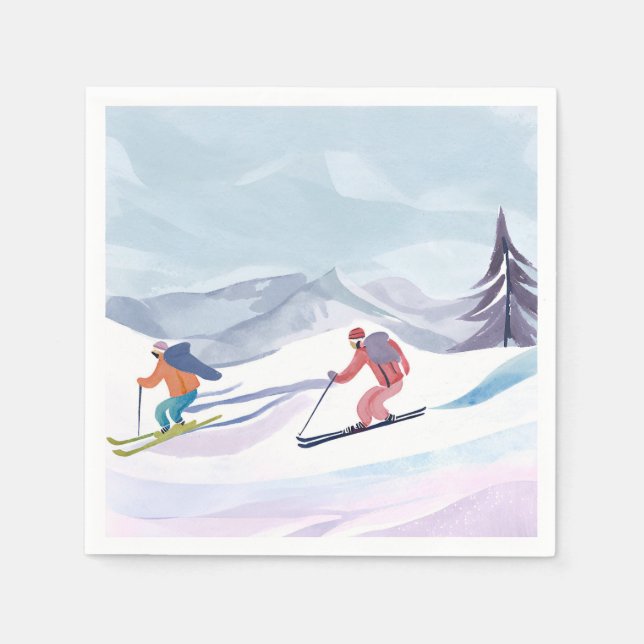 Servilleta De Papel Ski Day | Watercolor Winter Mountain (Anverso)