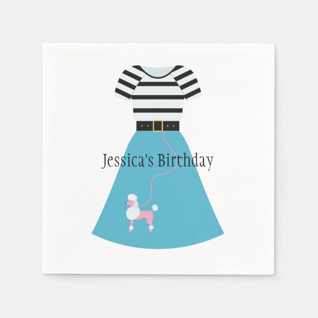 Servilleta De Papel Skirt retro Blue Poodle (Anverso)