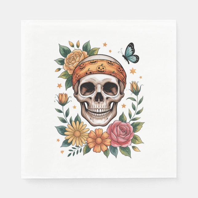 Servilleta De Papel Skull Floral Halloween Spooky (Anverso)