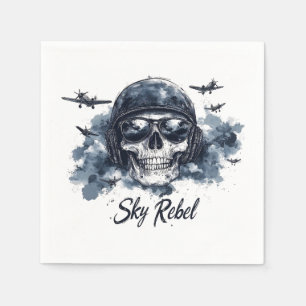 Servilleta De Papel Skull Sky Rebel con casco piloto y gafas de sol