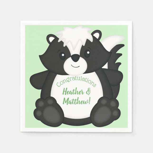 Servilleta De Papel Skunk Baby Shower Green (Anverso)